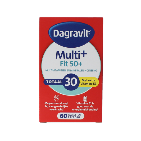 Blister pack of Dagravit Vitaal 50+ multivitamin tablets, 60-count, with colorful tablets for age-specific daily health support.