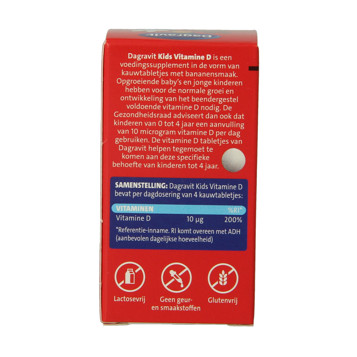 Dagravit Vitamin D tablets for kids, pack of 200, showing individual orange chewable tablets with Dagravit branding.