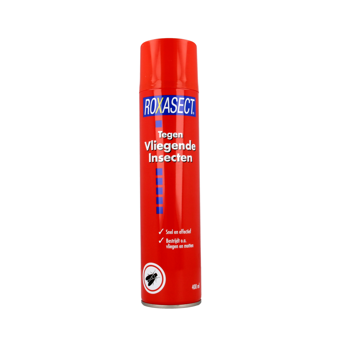 Roxasect insecticide spray can for flying insects, 400ml, with a white aerosol container and label details visible.