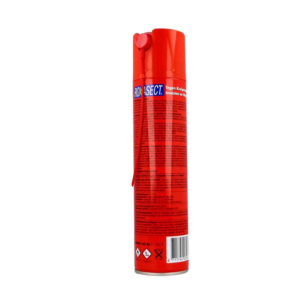 Roxasect pesticide spray can for crawling insects and wasps, 400ml, with aerosol nozzle, in a white and green container.
