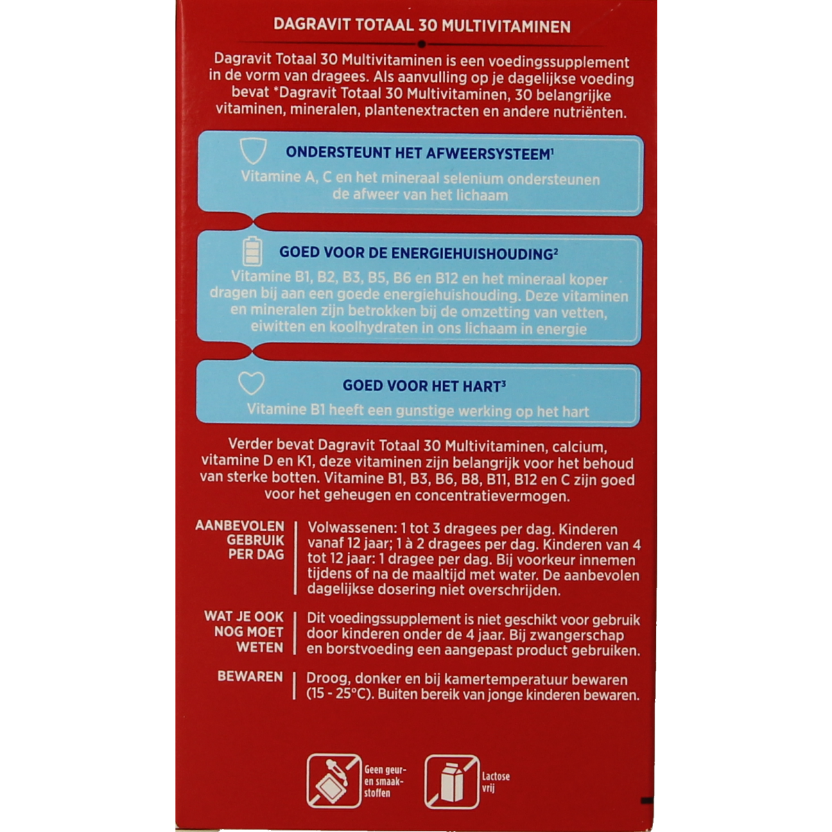 Dagravit Totaal 30 multivitamine dragees in blister pack, showing white and colorful coated tablets for daily nutritional support