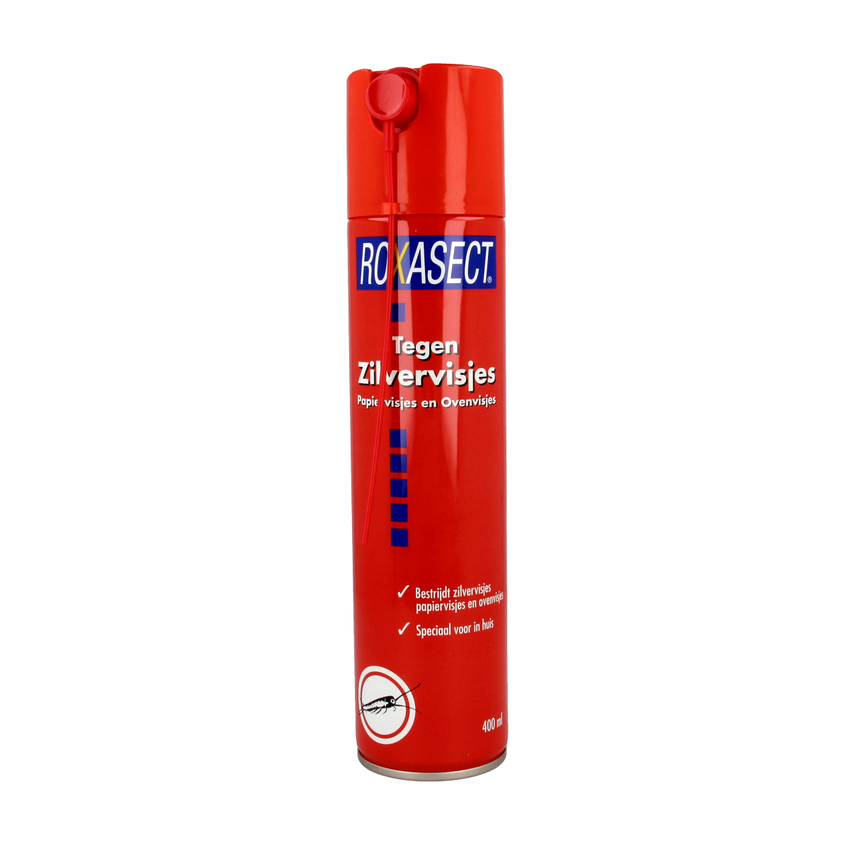 Roxasect pesticide spray can for silverfish control, 400ml, with aerosol nozzle and brand label on the container.
