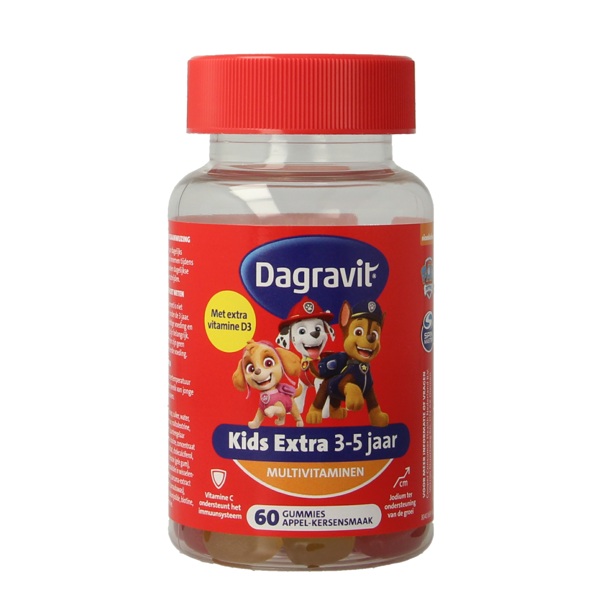 Dagravit Kids Extra 3-5 jaar multivitamin gummies for children, featuring colorful, fruit-flavored chewable vitamins.