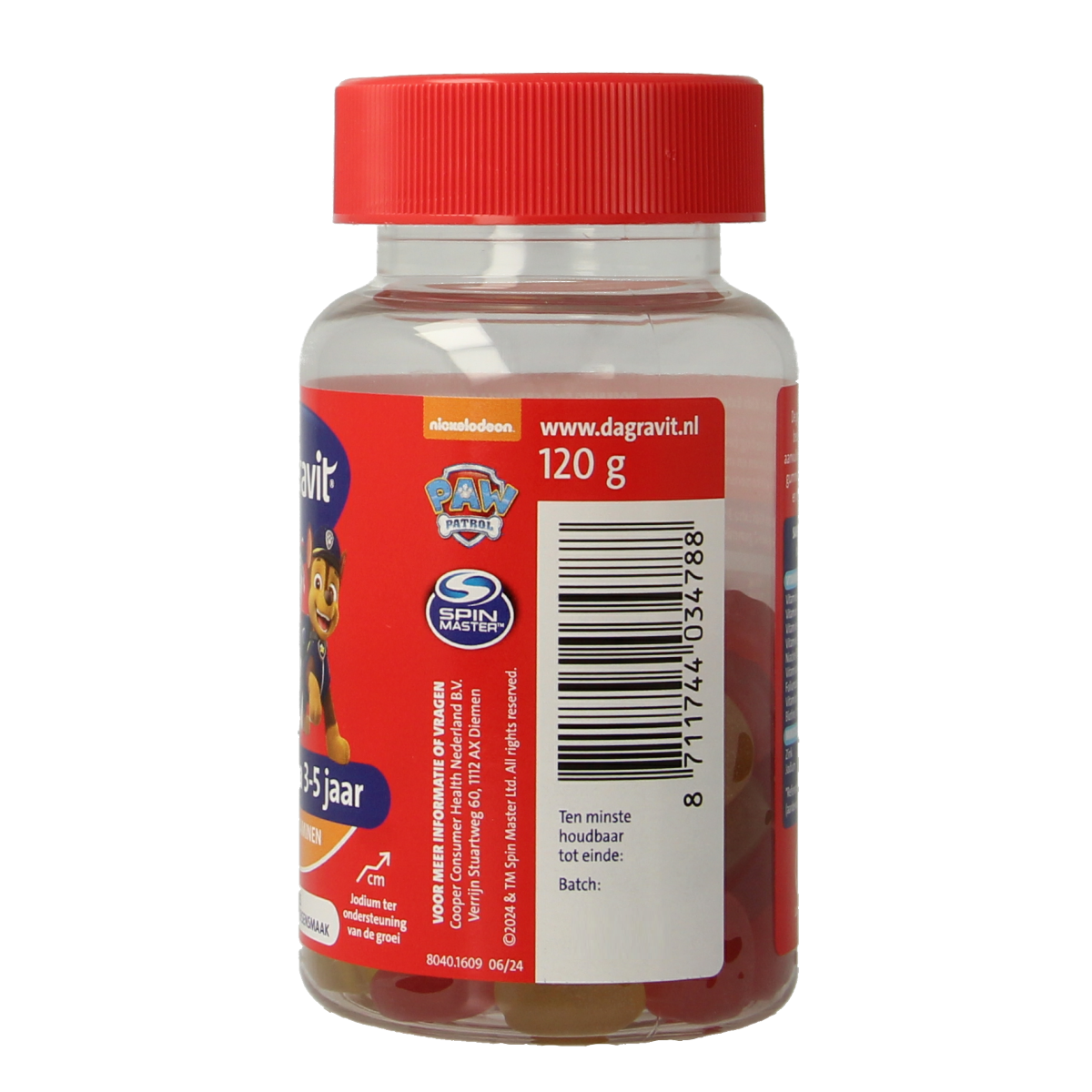 Dagravit Kids extra 3-5 jaar multivitamine gummies in a colorful bottle for children aged 3 to 5 years