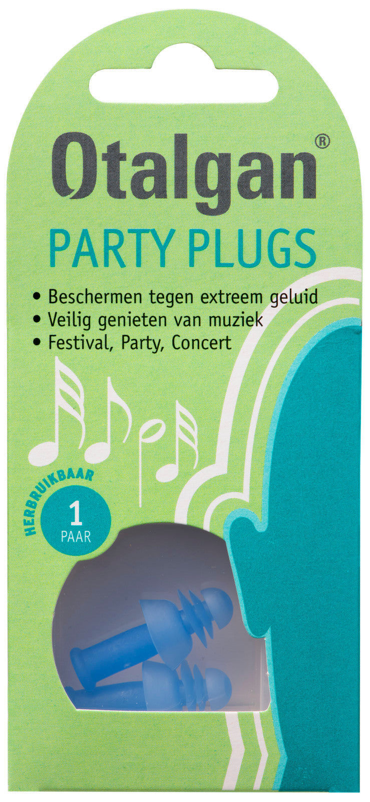 Otalgan Party plugs for hearing protection, pair of earplugs with noise-reducing design, designed for comfortable fit.