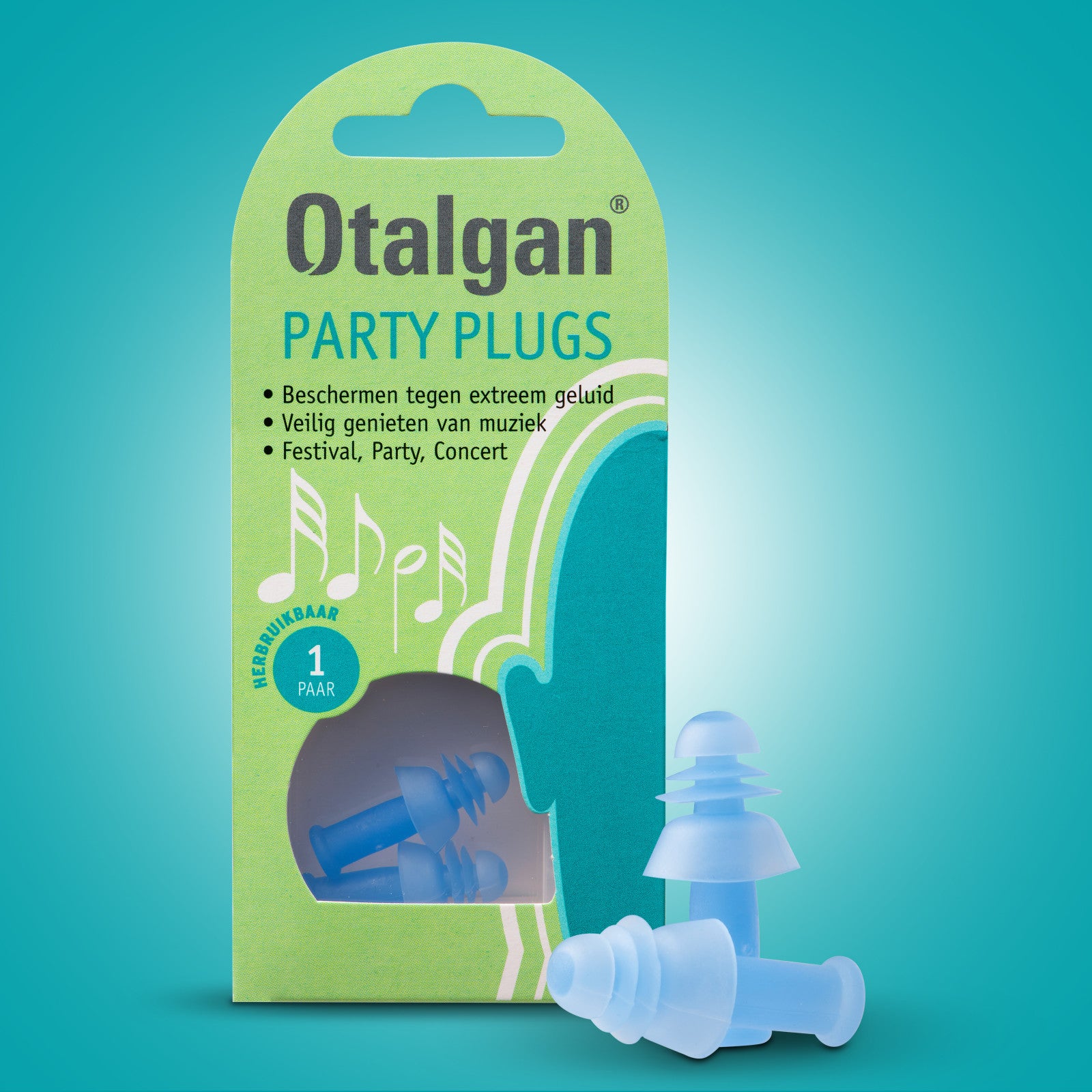 Otalgan Party plugs for hearing protection, pair of earplugs designed for noise reduction, in a sleek black design.