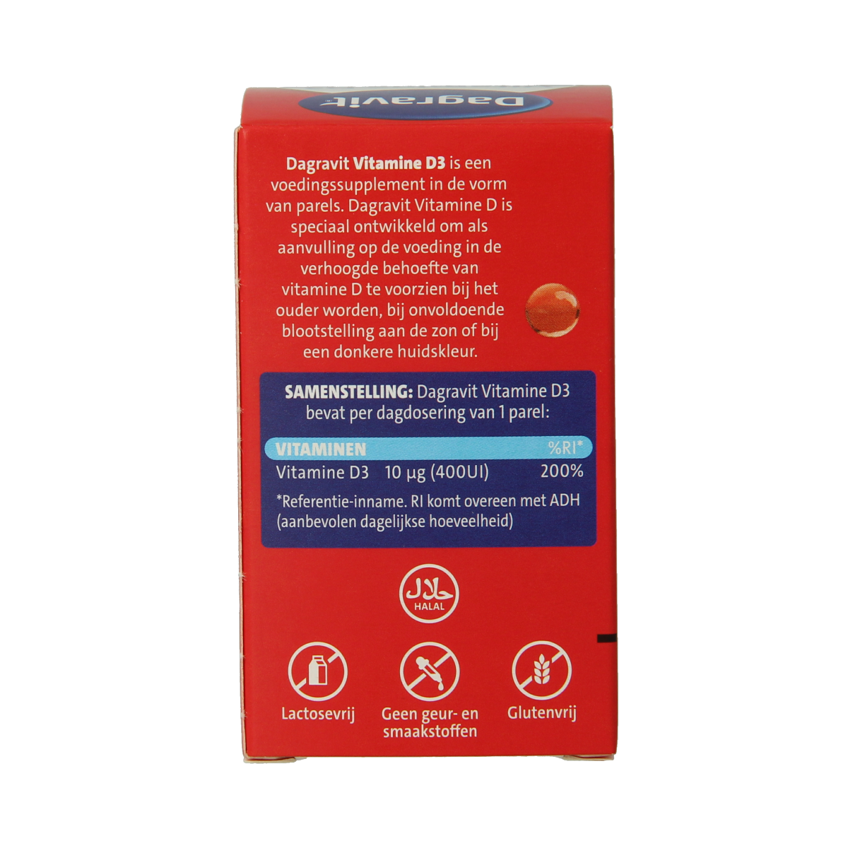 Dagravit Vitamin D pearls 400IU, 100 capsules, natural supplement for healthy bones and immune support.