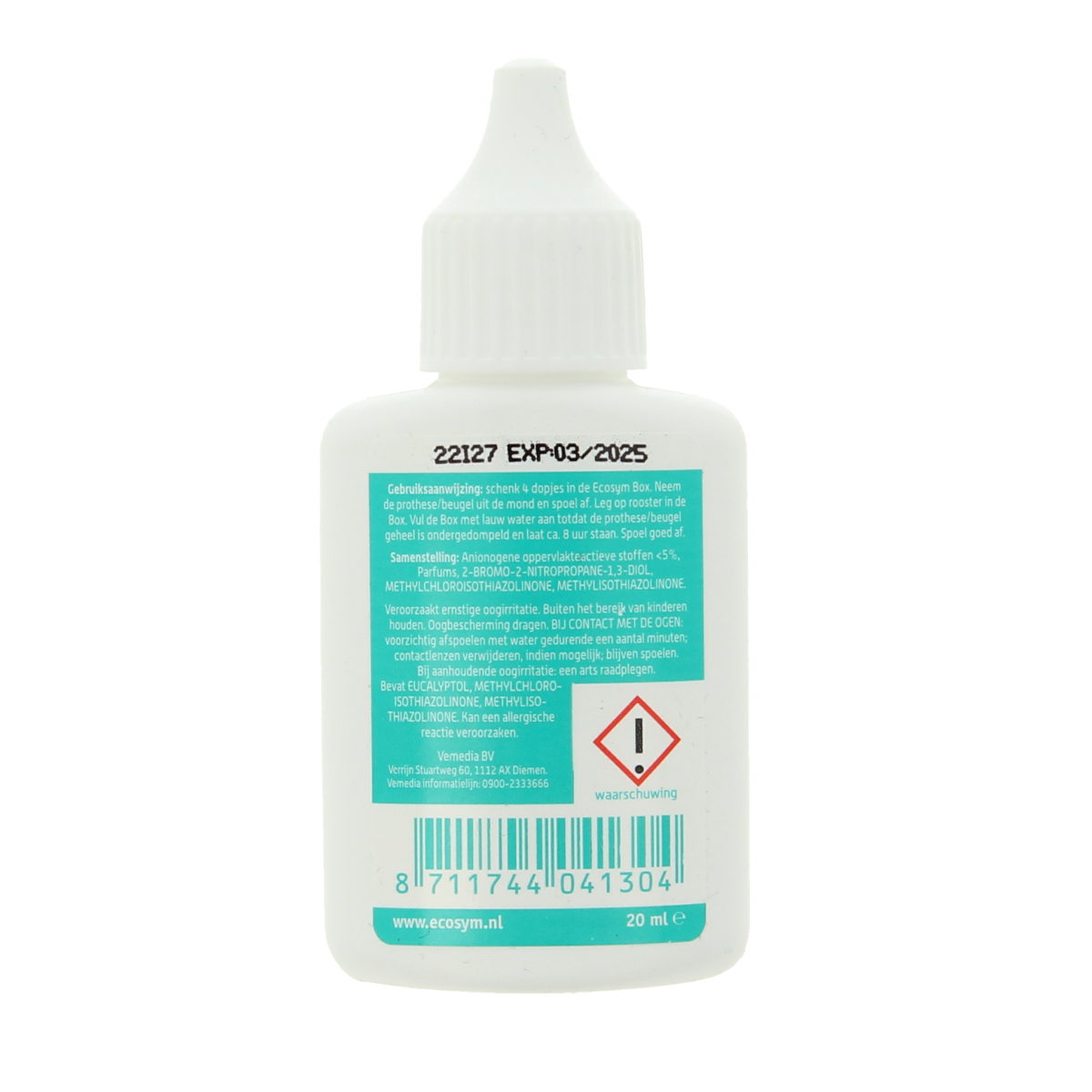 Ecosym Weekbehandeling Forte mini protheses solution in 20ml bottle, for denture care and maintenance.
