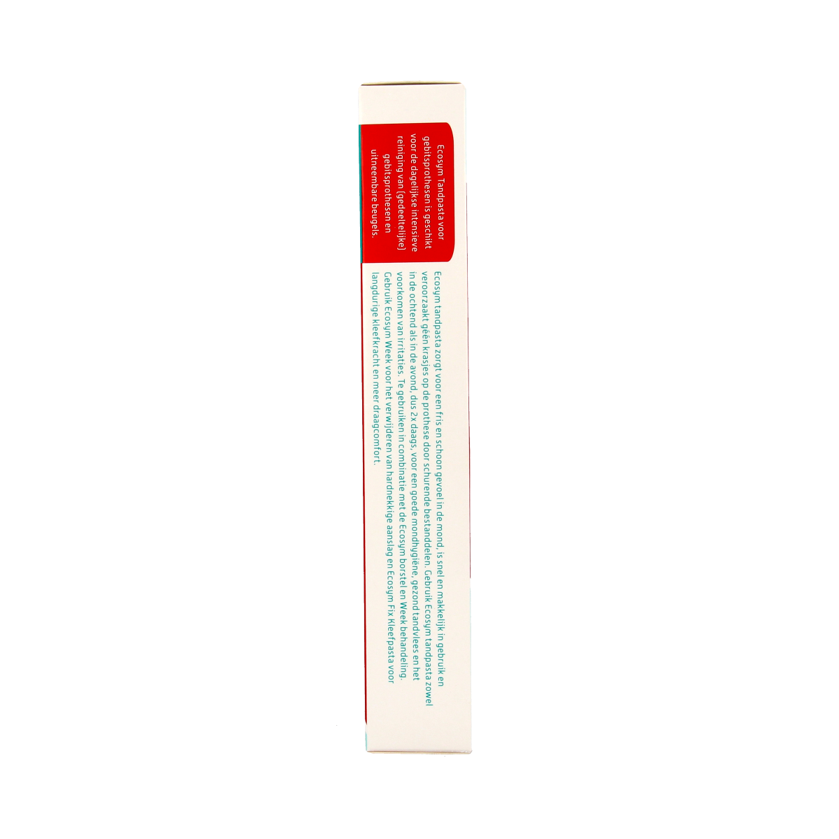 Ecosym dental prosthesis toothpaste in 75ml tube, suitable for cleaning dentures and oral hygiene.