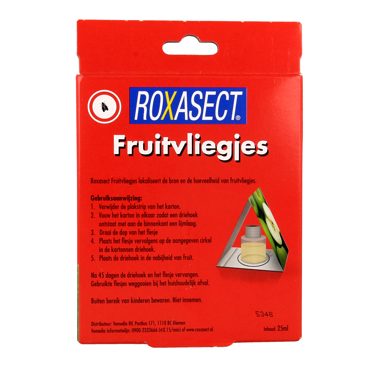 Roxasect Fruitvliegjes 1.00 stuk, insecticide for fruit fly bites, in packaging with brand and product details.