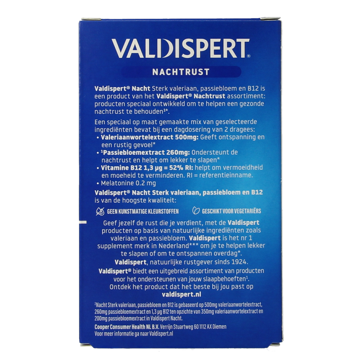 Valdispert Nacht sterk herbal supplement with 40 dragees, natural herbal preparation for sleep support.