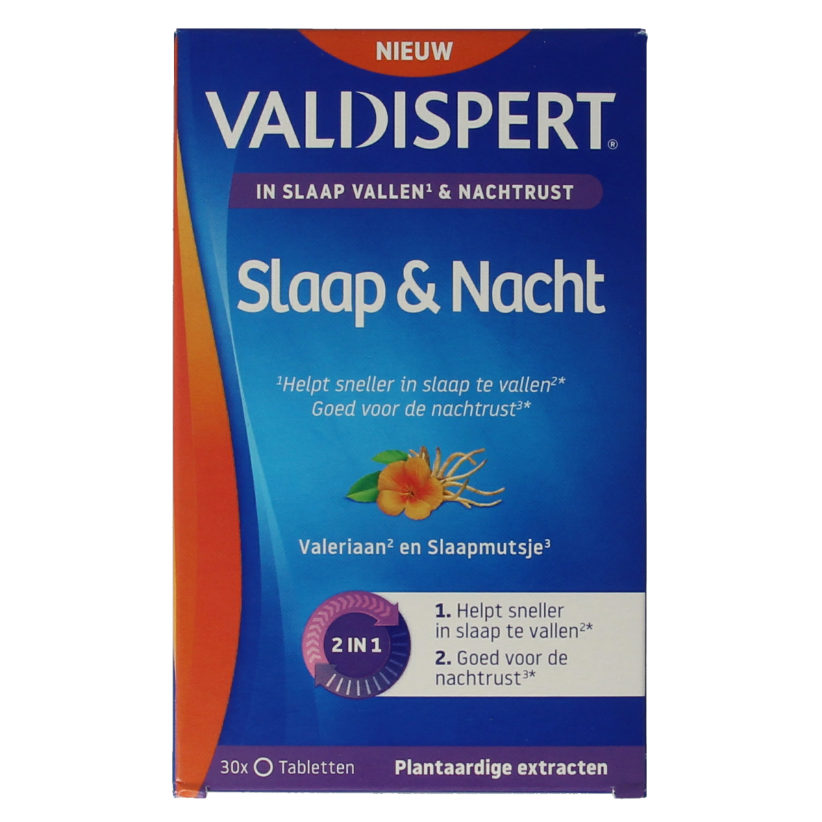 Valdispert Nacht melatonine and 5-HTP herbal supplement tablets in a blister pack, natural sleep aid product.