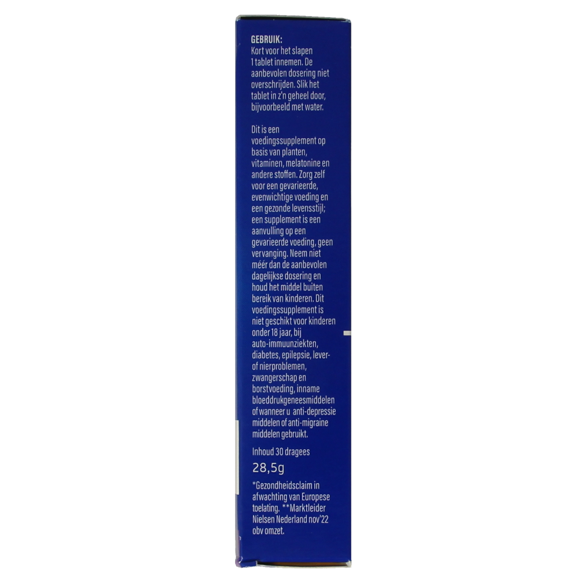 Valdispert Nacht melatonine 5-HTP herbal supplement tablets in a blister pack, designed for sleep support and relaxation.