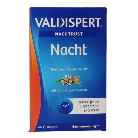 Valdispert Nacht herbal supplement dragees in a blister pack, natural herbal remedy for better sleep.