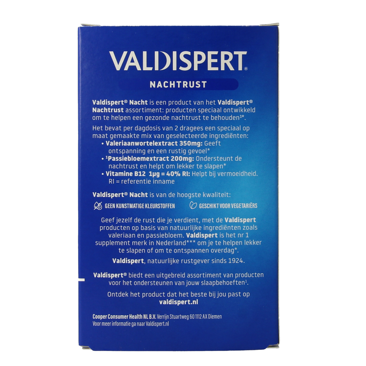 Valdispert Nacht herbal preparation dragees in a blister pack, natural remedy for sleep support and relaxation.