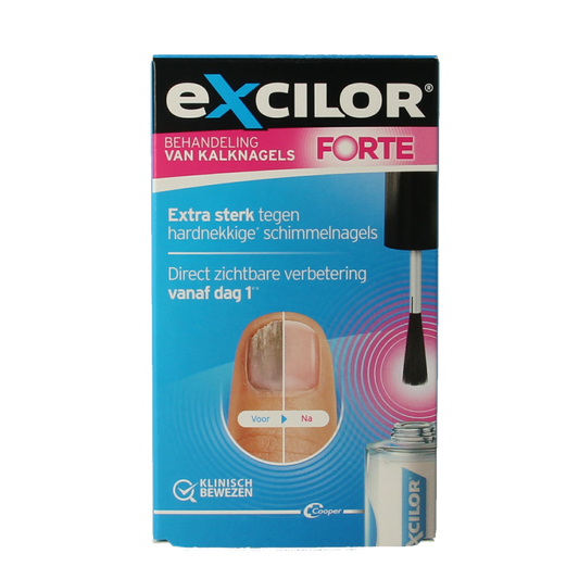 Excilor Kalknagel forte foot care product in a white tube with blue and green accents, designed for nail fungus treatment.