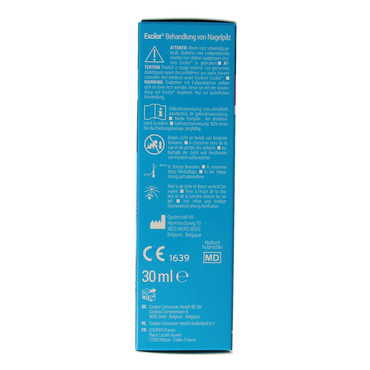Excilor Kalknagel Forte foot care product in a box, designed for toenail treatment and nail fungus prevention.