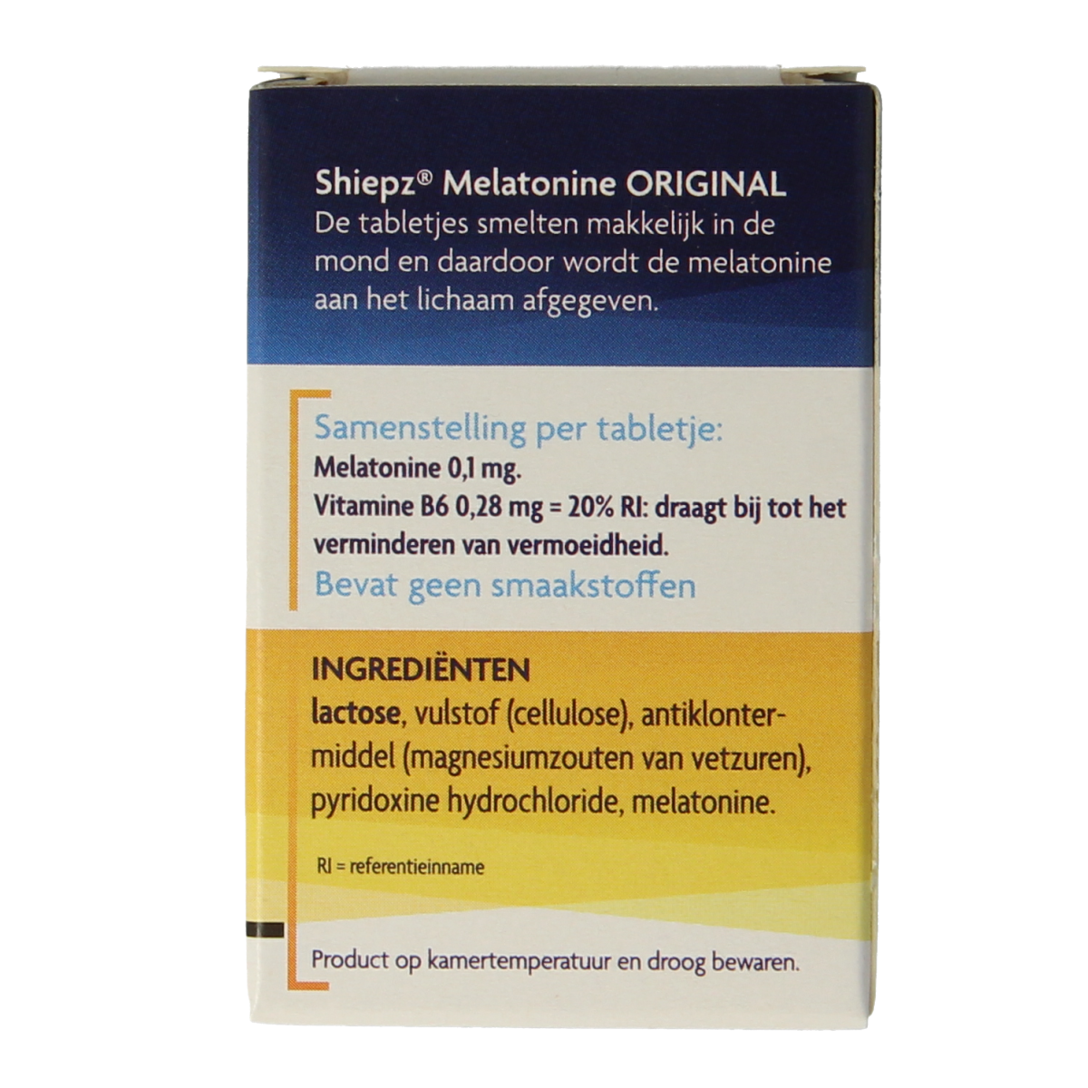 Shiepz Melatonine original 500 mg herbal supplement tablets, natural sleep aid product in blister pack.