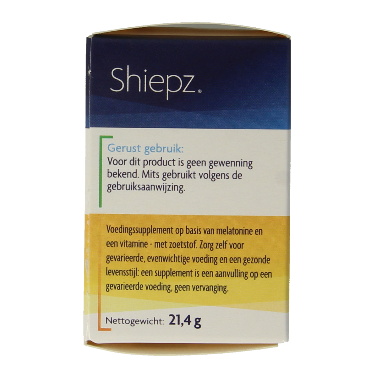 Shiepz Melatonine time release 500mg herbal supplement tablets in blister pack, natural sleep aid from the Kruidenpreparaten line.