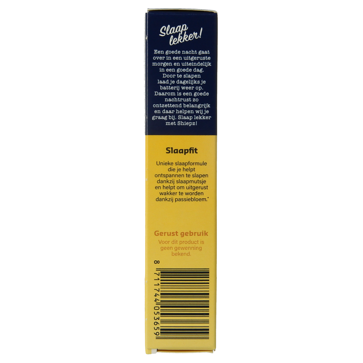 Shiepz Slaapfit herbal supplement pack with 30 tablets, natural herbal preparation for sleep support, shown in blister pack.