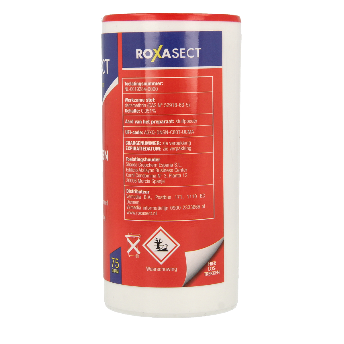 Roxasect Anti-mierenpoeder pest control powder in a 75g container, designed to eliminate ants and insects effectively.
