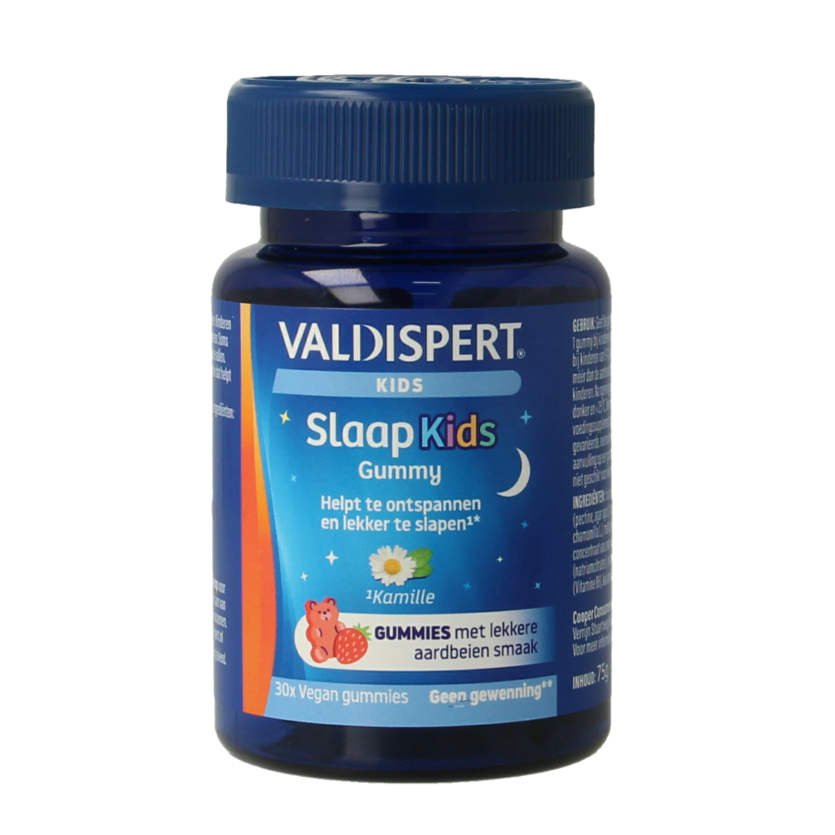 Valdispert Kids Sleep Gummies in a colorful bottle, herbal supplement for children's relaxation and sleep support.