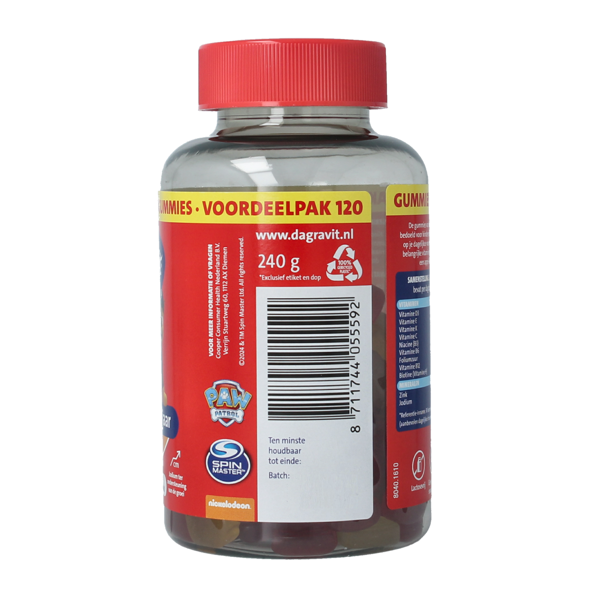 Dagravit Kids-xtra multivitamin gummies for children aged 3-5, featuring colorful gummy vitamins in a clear container