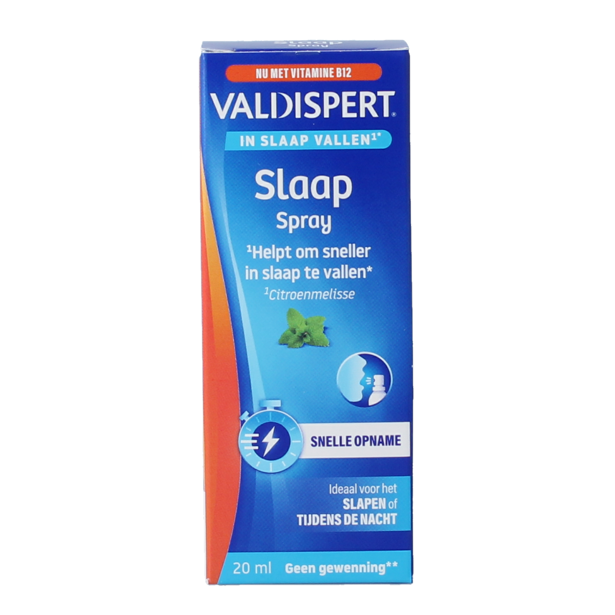 Valdispert Slaap spray herbal remedy bottle, 20ml, with herbal ingredients for sleep support, from the Valdispert brand.