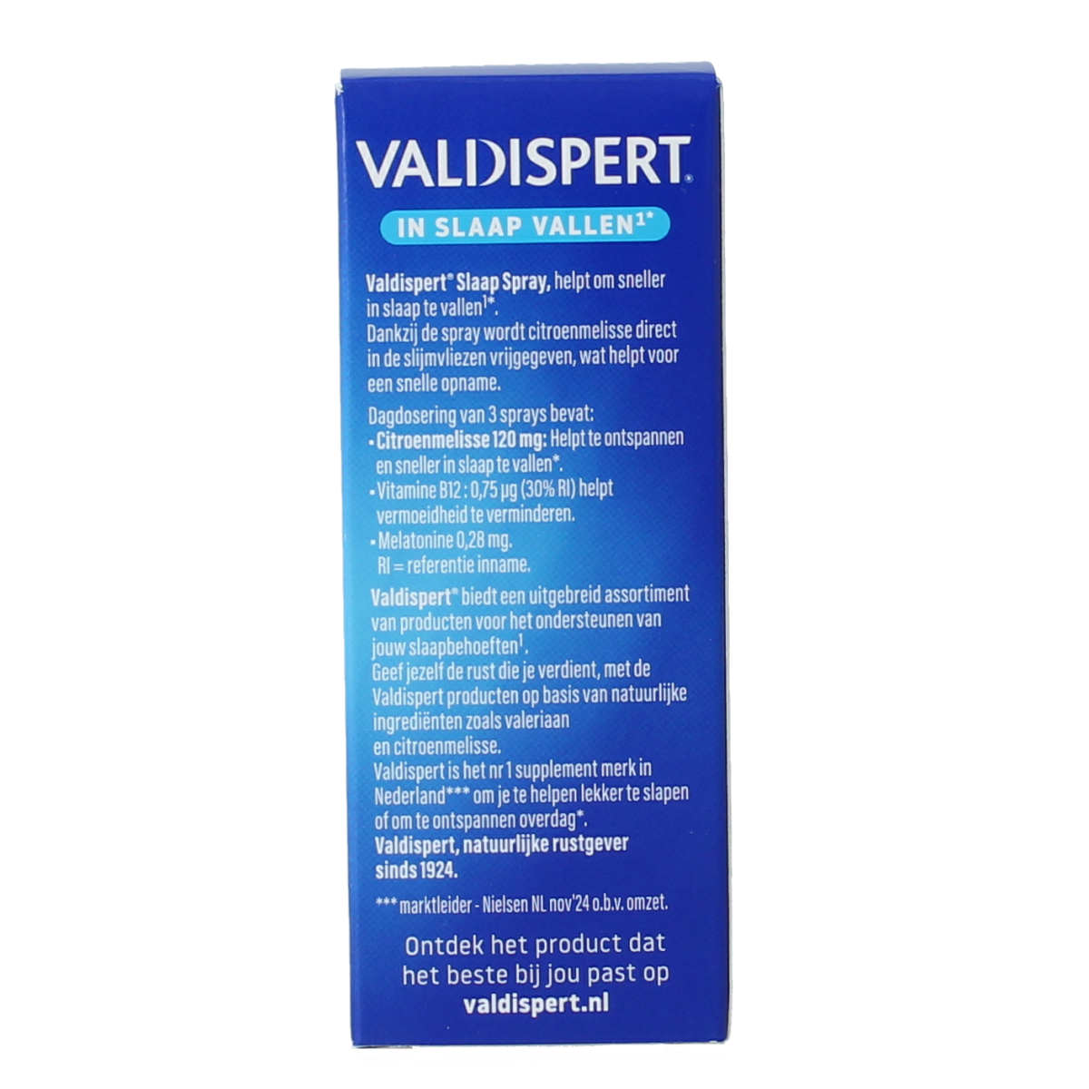 Valdispert Slaap spray 20ml herbal preparation in a small spray bottle, natural sleep aid from Valdispert.