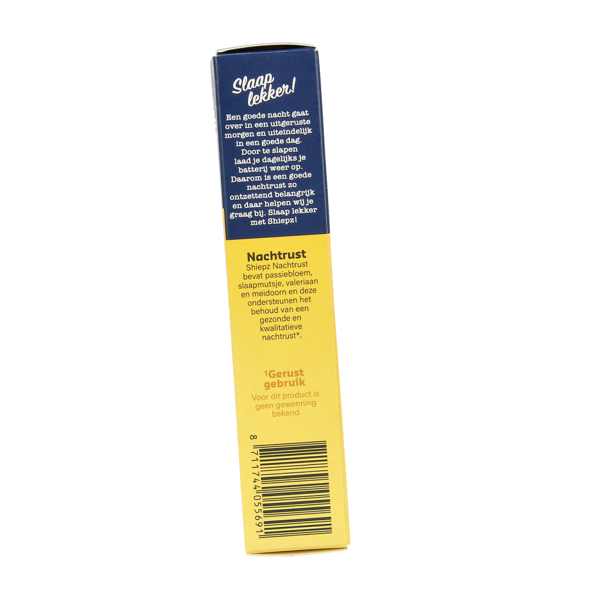 Shiepz Nachtrust 8 uur herbal supplement tablets in a blister pack, designed to promote restful sleep.
