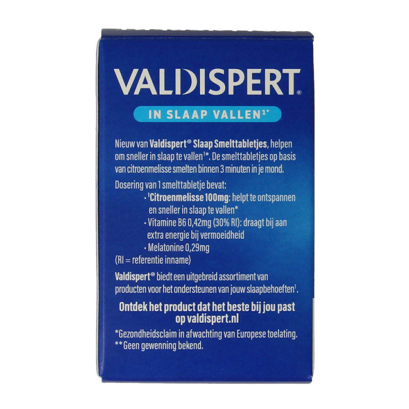 Valdispert Slaap smelttablet herbal supplement in a blister pack, used for promoting restful sleep.