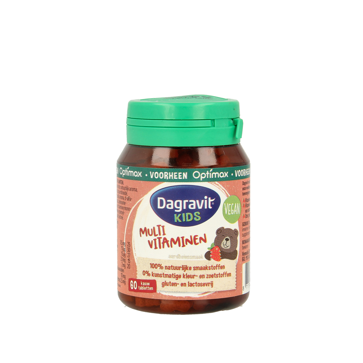 Dagravit Natural kids aardbei multivitamin tablets, strawberry-flavored vitamin supplement for children, 60 tablets.
