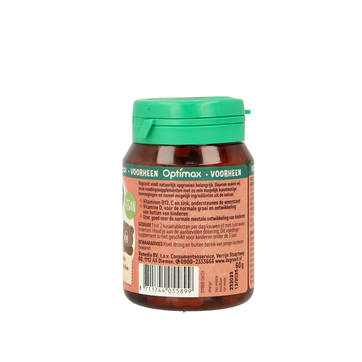 Dagravit Natural kids aardbei multivitamin tablets, strawberry-flavored supplement for children, 60 tablets.