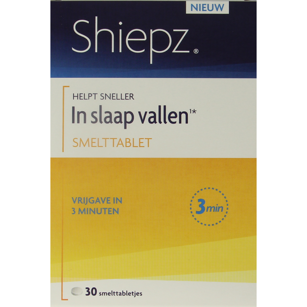 Shiepz Sneller in slaap kruidenpreparaten box with 30 tablets, natural sleep aid supplement from Shiepz with herbal ingredients