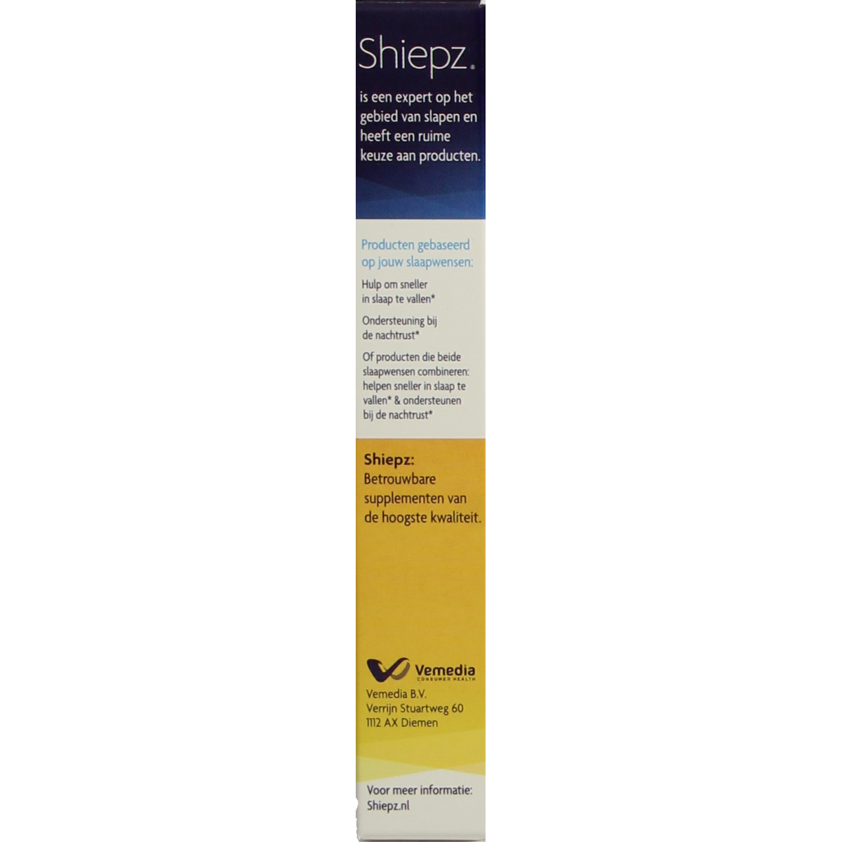 Shiepz Sneller in slaap herbal supplement tablets, 30-count, natural herbal remedy for improved sleep.