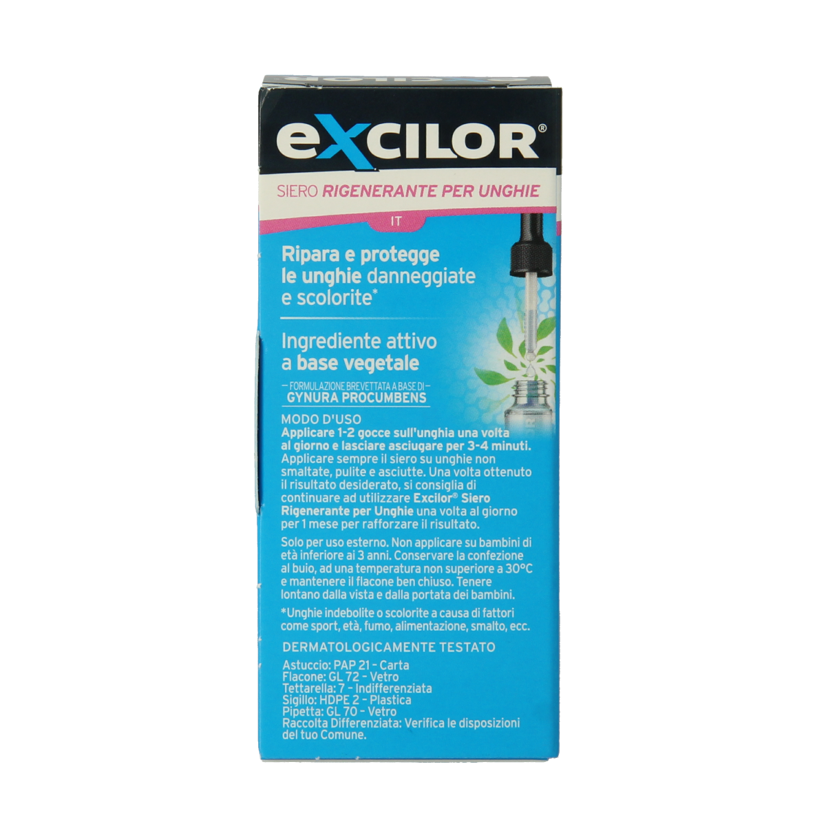 Excilor regenerating serum in 10ml bottle, a body care product for skin revitalization and nourishment.