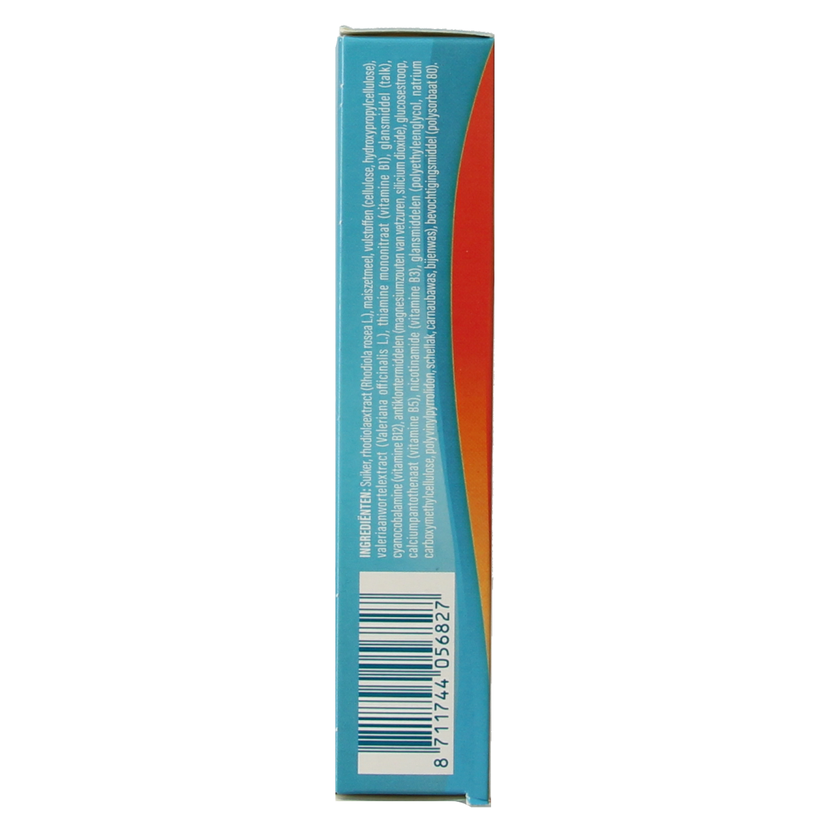 Valdispert Positieve stemming herbal supplement with 30 dragees in a clear container, showing the round herbal tablets.