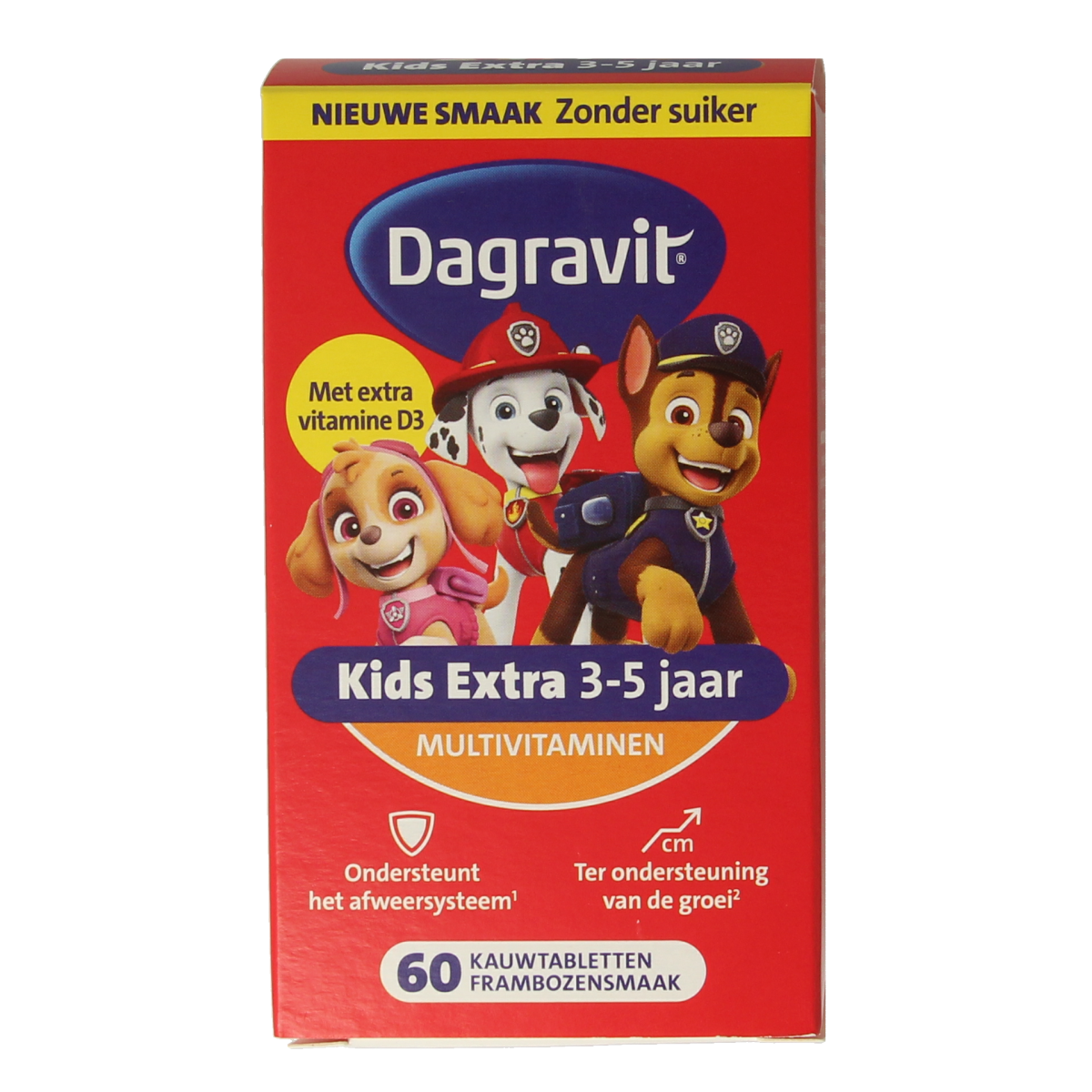 Dagravit Kids Extra 3-5 years multivitamin chewable tablets for children, featuring colorful packaging and tablets.