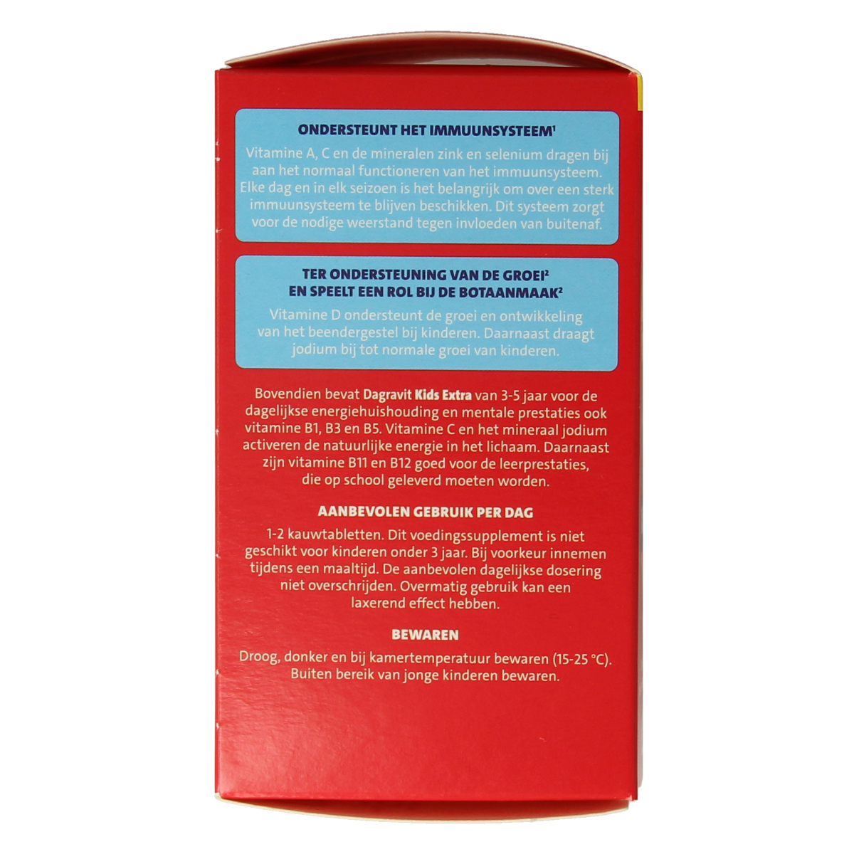 Dagravit Kids Extra 3-5 years multivitamin chew tablets in a colorful bottle, designed for children's nutritional support.