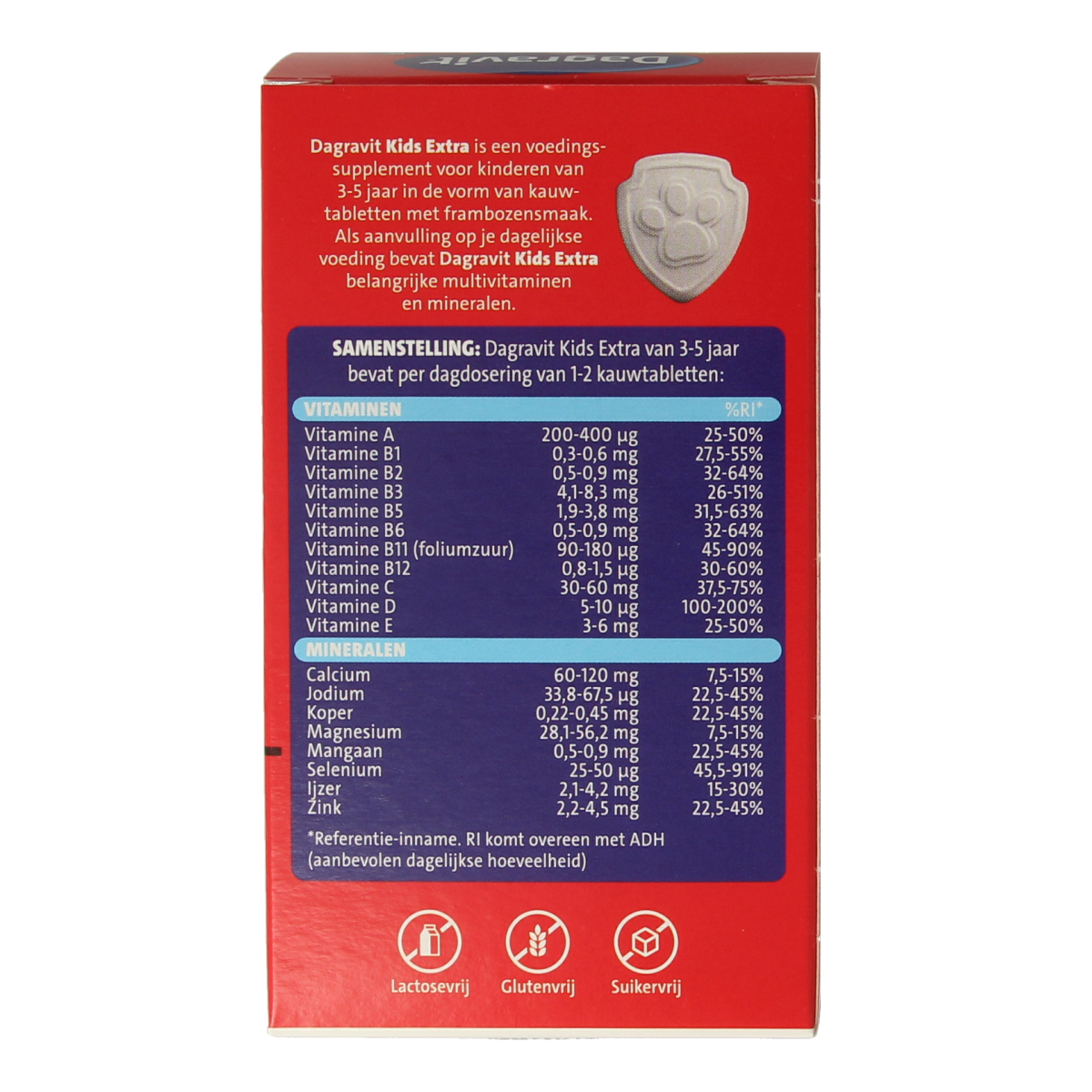 Dagravit Kids Extra 3-5 jaar multivitamine kauwtabletten for children, soft chewable tablets with essential vitamins.