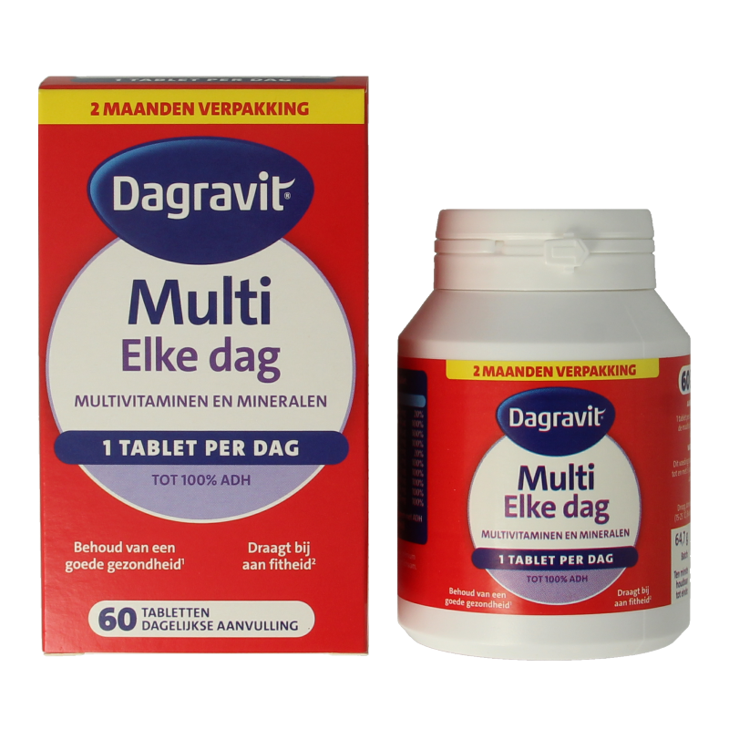 Dagravit Multi vitamine tablets in a bottle, showing 60 tablets for daily multivitamin supplementation.