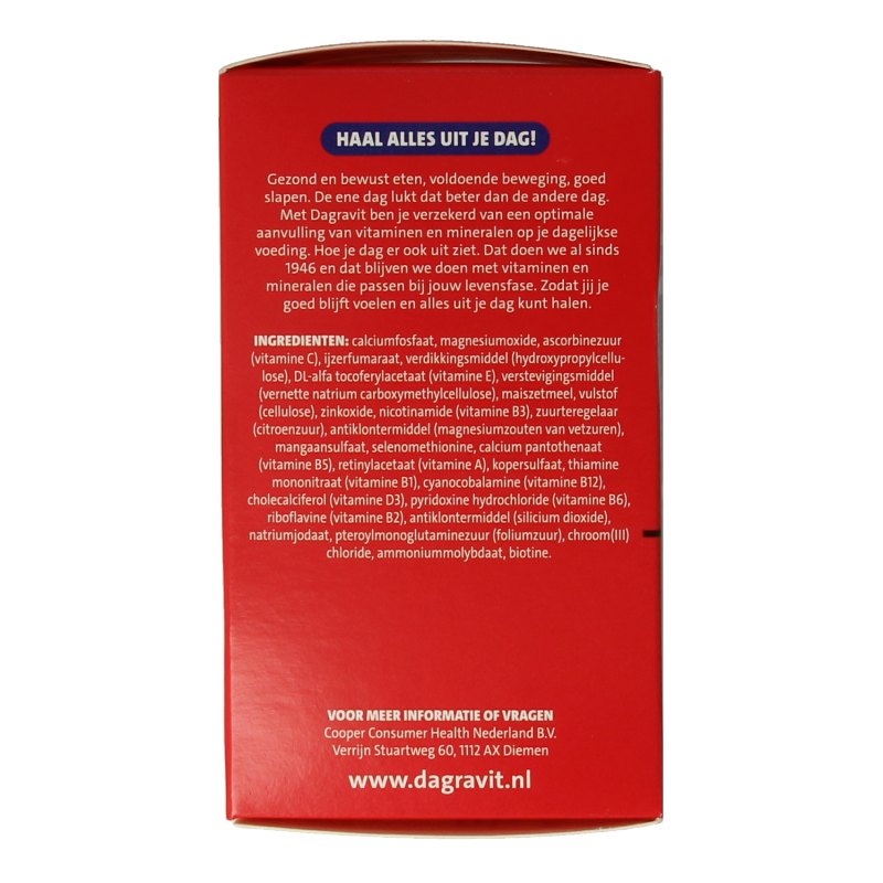 Dagravit Multi Elke Dag multivitamin tablets, 60 count, showing the supplement packaging with tablets inside.