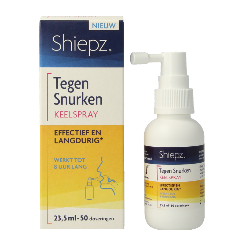 Shiepz Keelspray tegen snurken in 23.5ml herbal spray bottle, herbal ingredients for snoring relief.