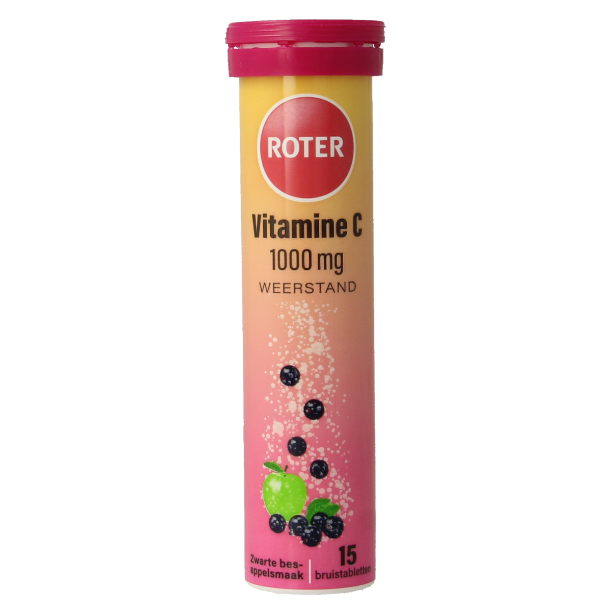 Roter Vitamine C Bruistablet met appel en zwarte bes, 15 stuks, snel oplossende vitamine supplement in drinkbare tablet vorm
