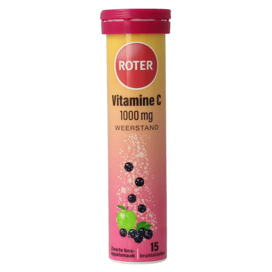 Roter Vitamine C Bruistablet met appel en zwarte bes, 15 stuks, snel oplossende vitamine supplement in drinkbare tablet vorm