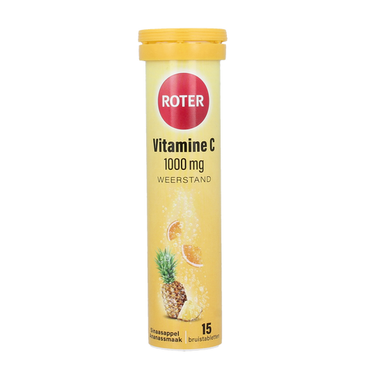 Roter Vitamine C1000 orange pineapple effervescent tablets, natural supplement drink, 15 count, vitamin C boost.