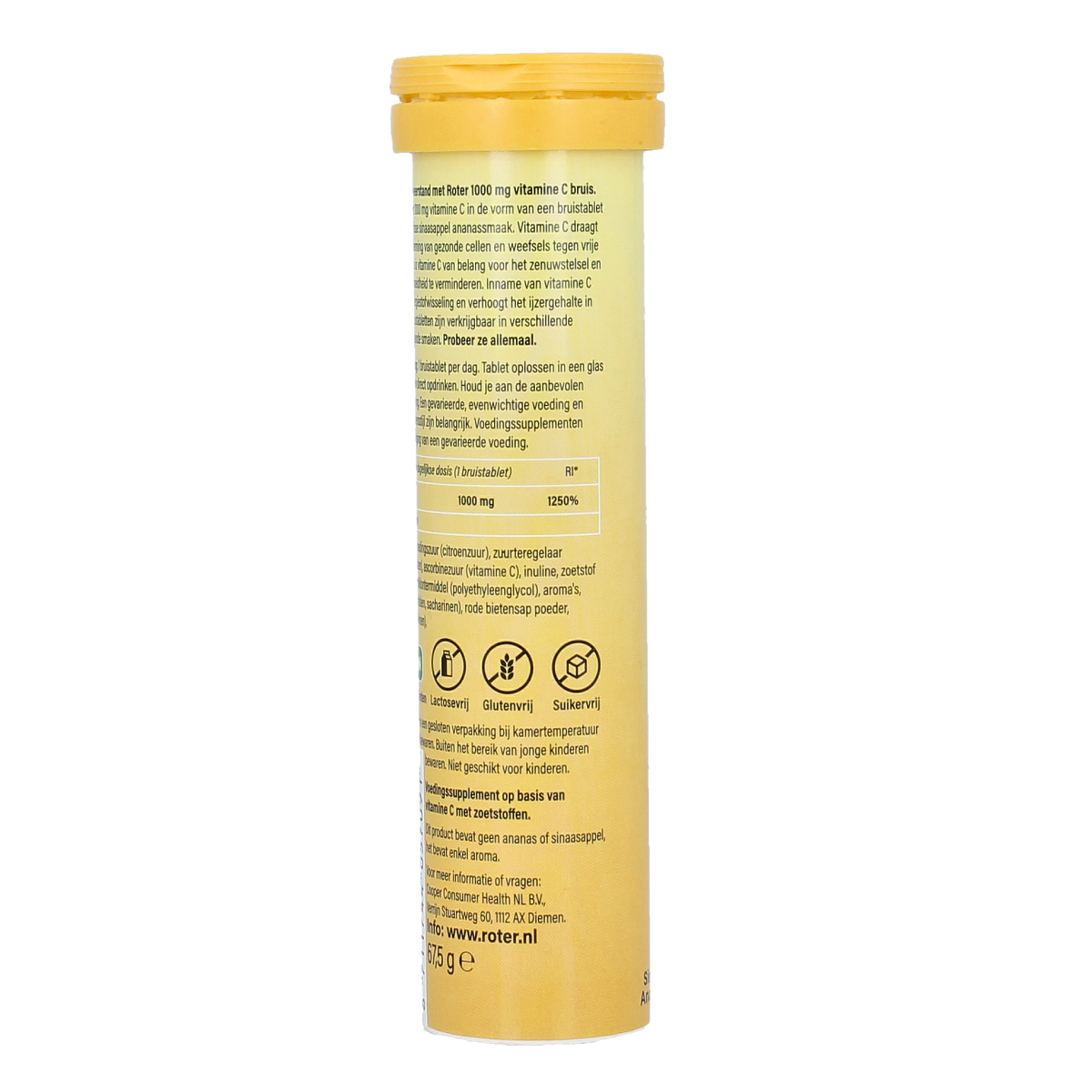 Roter Vitamine C1000 sinaasappel en ananas bruisable tabletten, vitamin C supplement in an orange and yellow packaging
