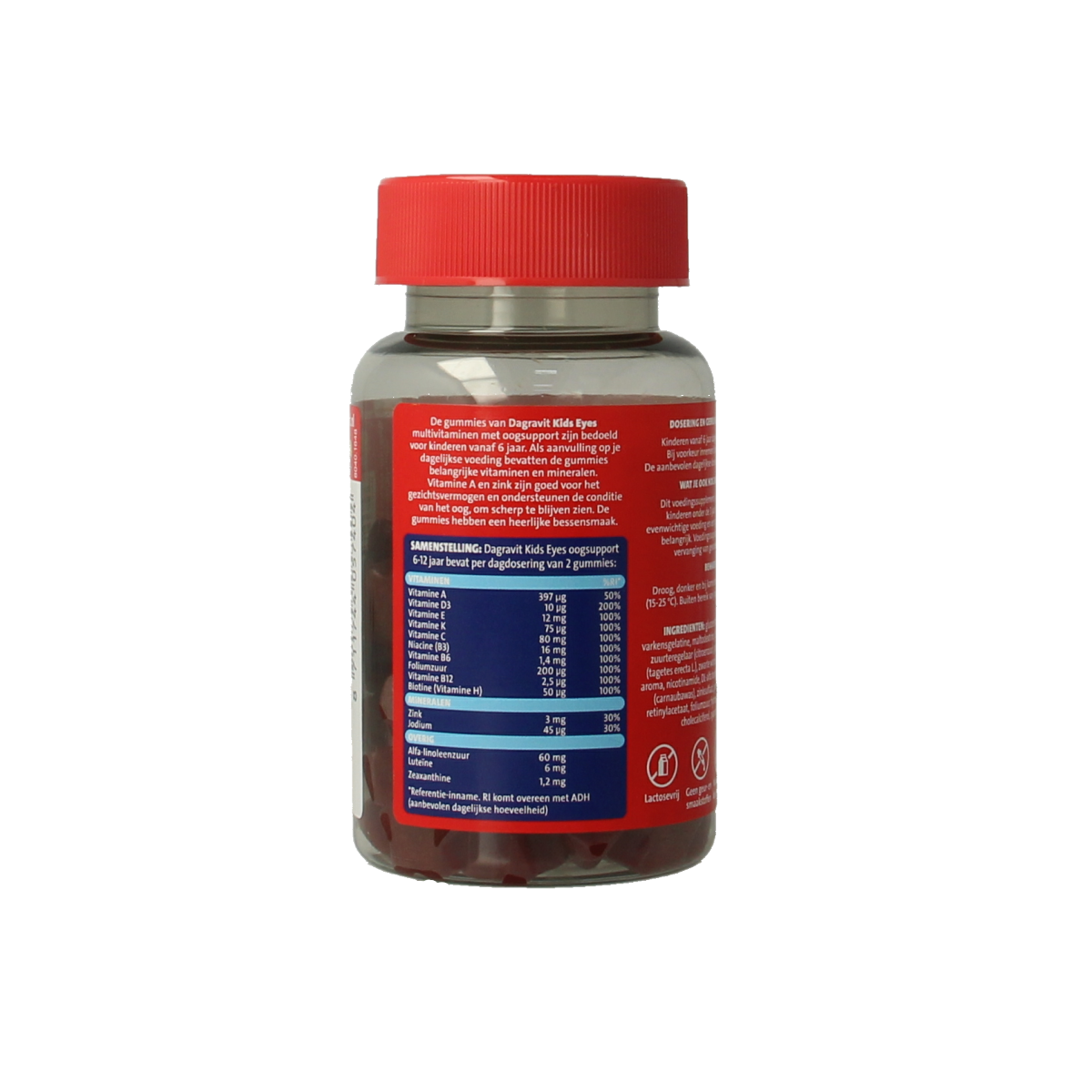 Dagravit Kids Eyes multivitamin gummies for ages 6-12, 60-piece bottle with colorful gummy shapes on the label.