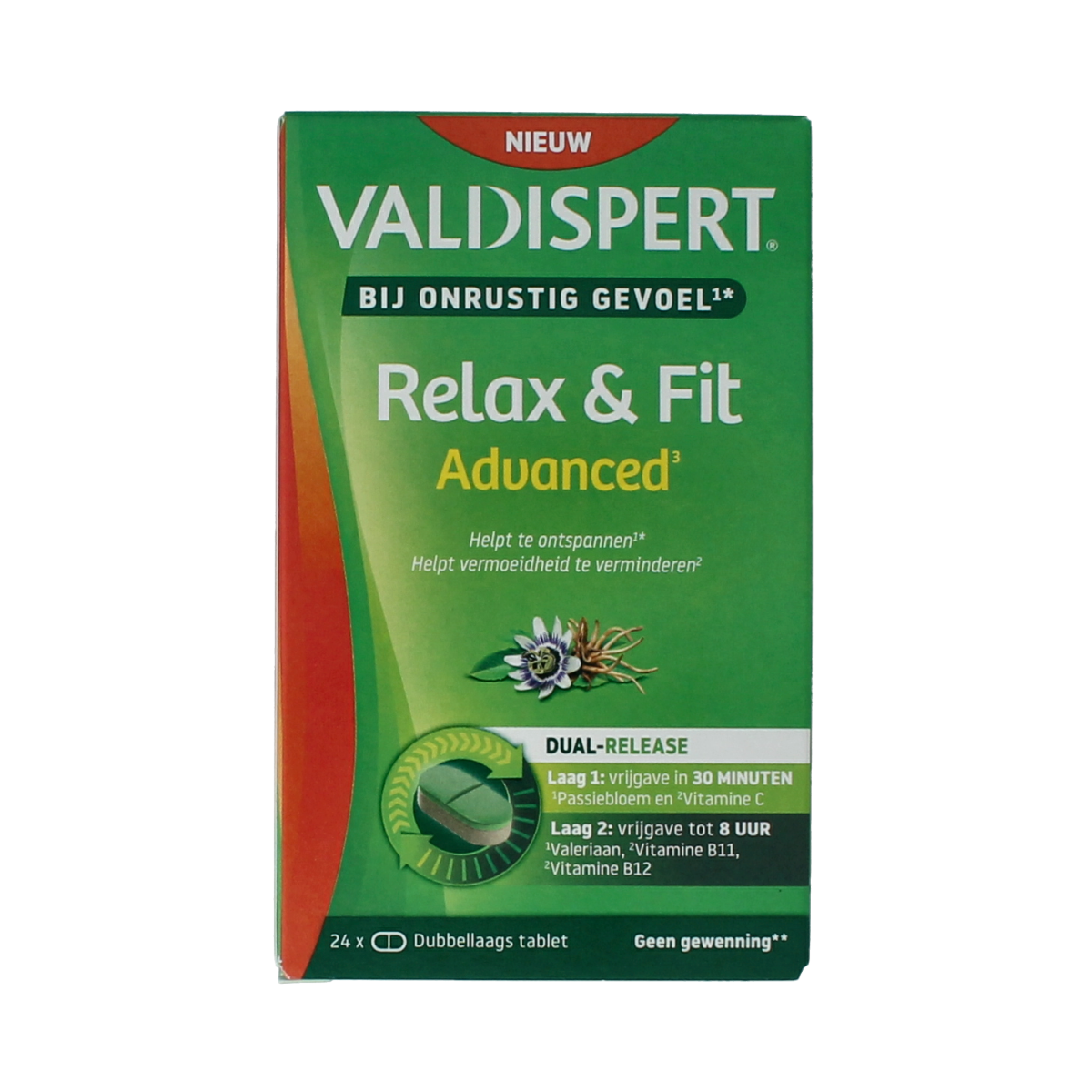 Valdispert Relax & Fit advanced herbal supplement tablets, 24-count, natural calming remedy in blister pack