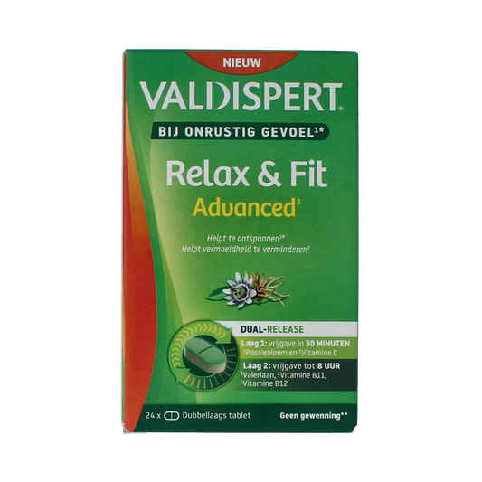Valdispert Relax & Fit advanced herbal supplement tablets, 24-count, natural calming remedy in blister pack